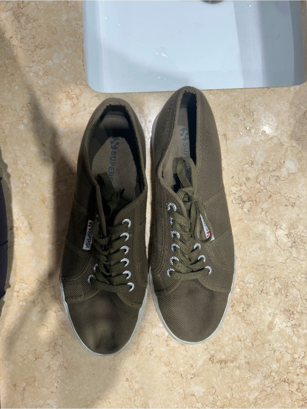 Superga women’s Olive Green Canvas Lace-Up Sneakers chunky heal
